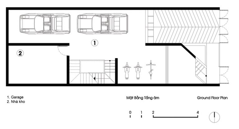 Mẫu nhà 3 tầng có hầm xe tiện nghi 