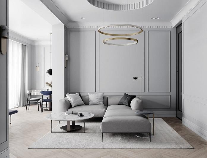 Thiết kế nội thất chung cư phong cách cổ điển tông xám đẹp