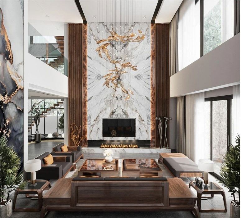 Ngắm mẫu thiết kế nội thất biệt thự cao cấp gỗ óc chó đẹp và sang trọng nhất