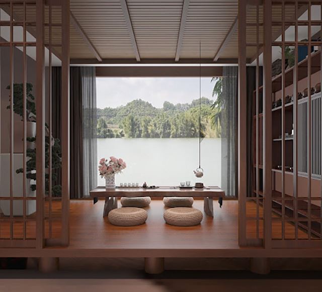 Thiết kế nội thất phòng trà biệt thự 